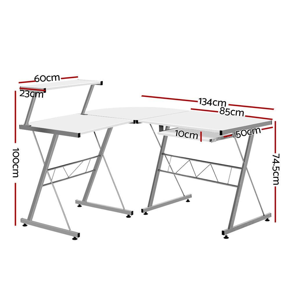 Artiss Corner Metal Pull Out Table Desk - White - John Cootes