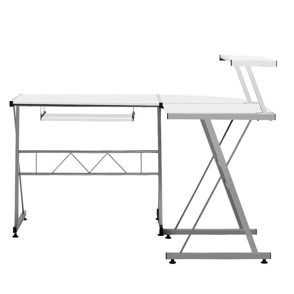 Artiss Corner Metal Pull Out Table Desk - White - John Cootes