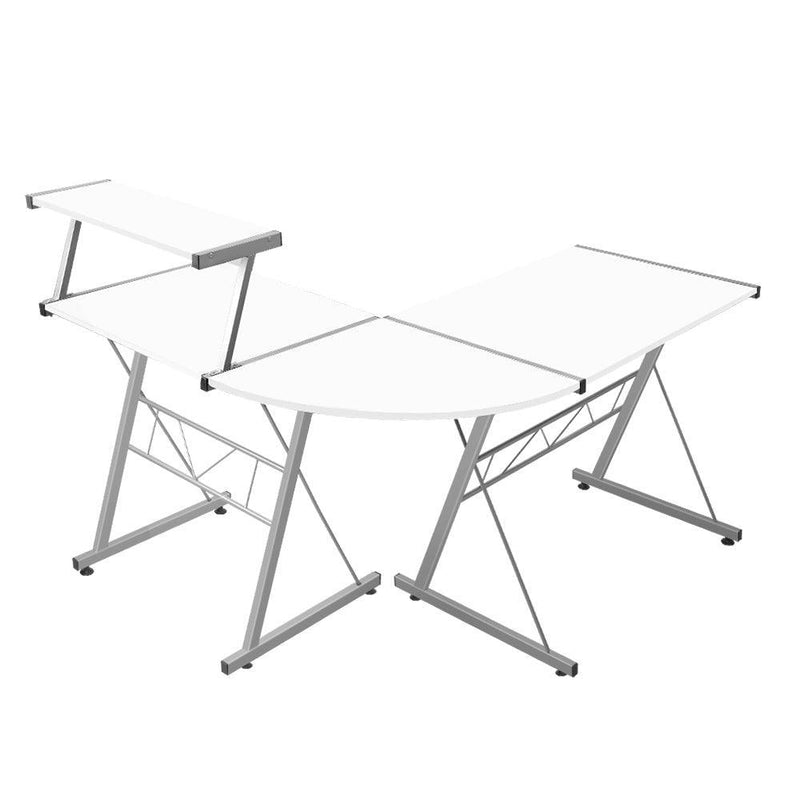 Artiss Corner Metal Pull Out Table Desk - White - John Cootes