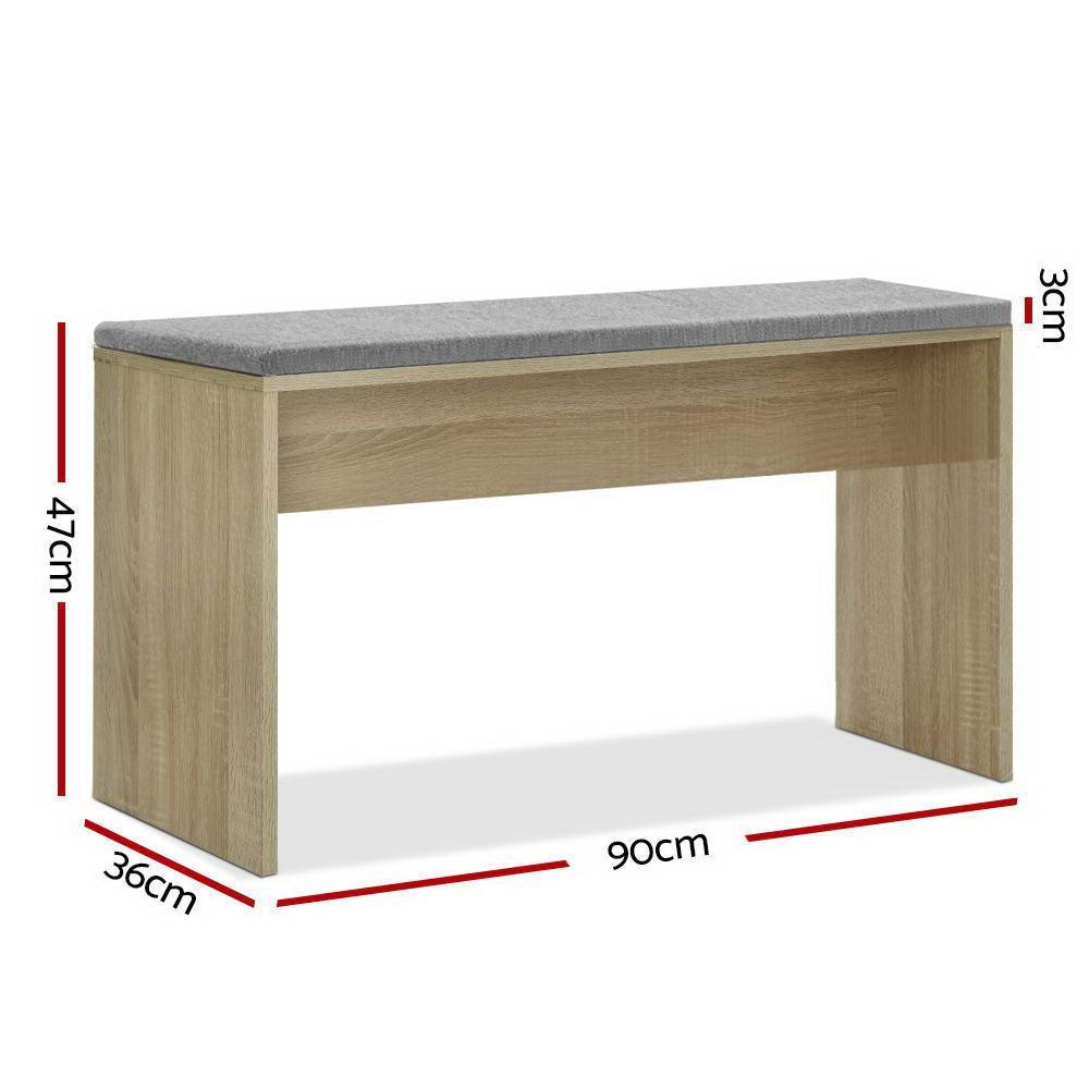 Artiss Dining Bench NATU Upholstery Seat Stool Chair Cushion Kitchen Furniture Oak 90cm - John Cootes