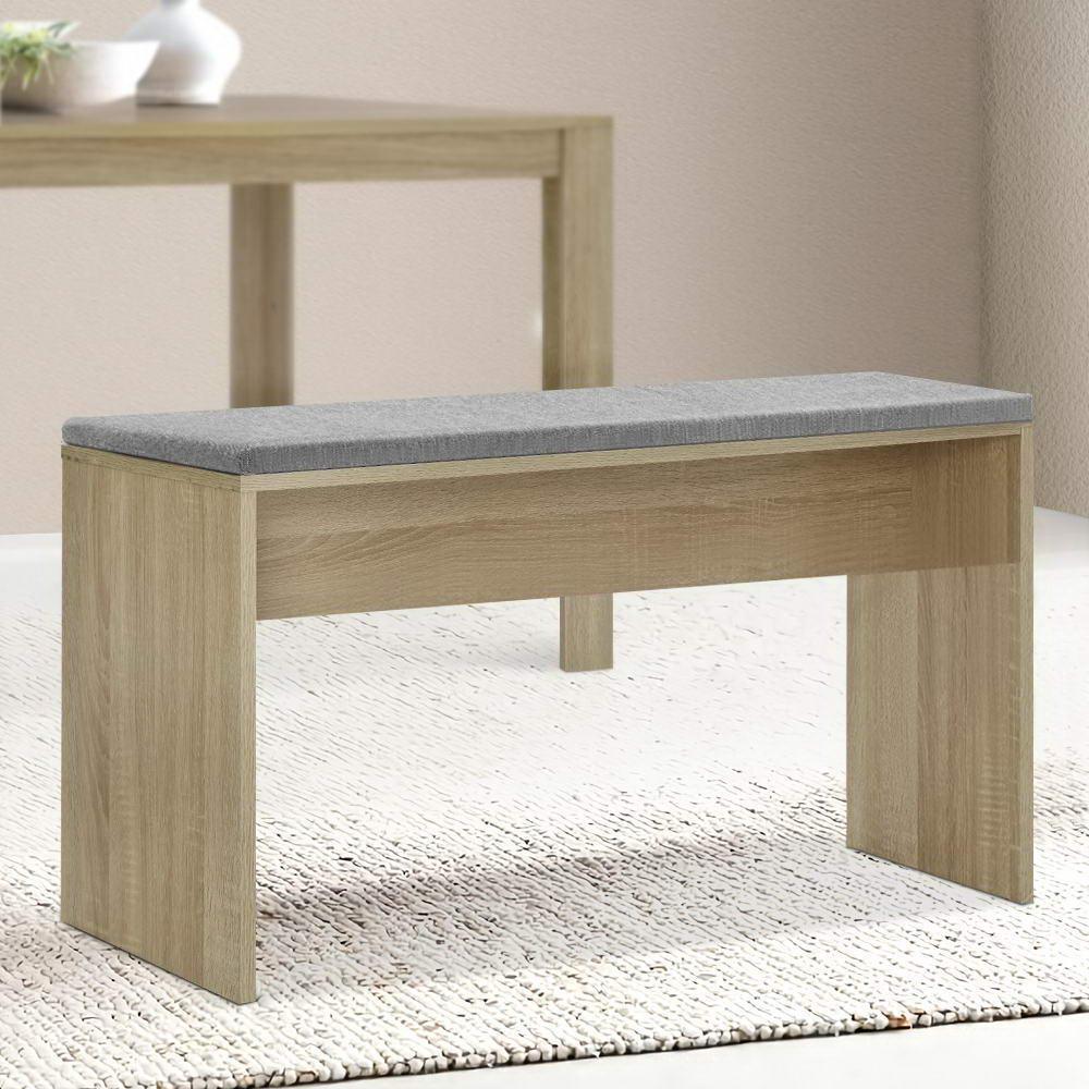 Artiss Dining Bench NATU Upholstery Seat Stool Chair Cushion Kitchen Furniture Oak 90cm - John Cootes