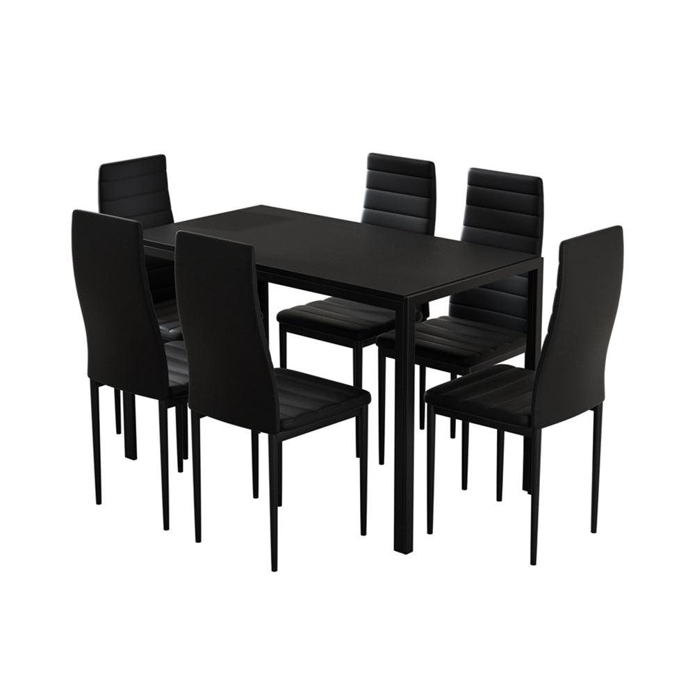 Artiss Dining Chairs and Table Dining Set 6 Chair Set Of 7 Wooden Top Black - John Cootes