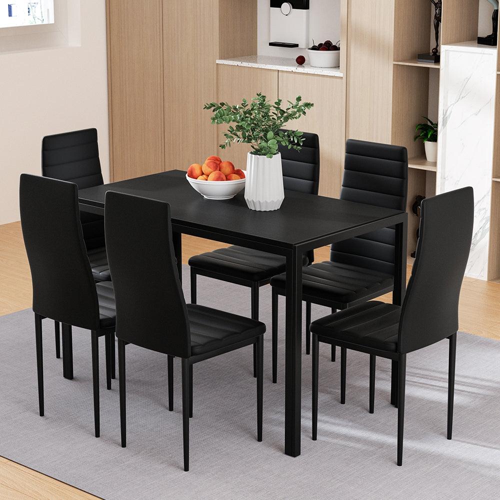 Artiss Dining Chairs and Table Dining Set 6 Chair Set Of 7 Wooden Top Black - John Cootes