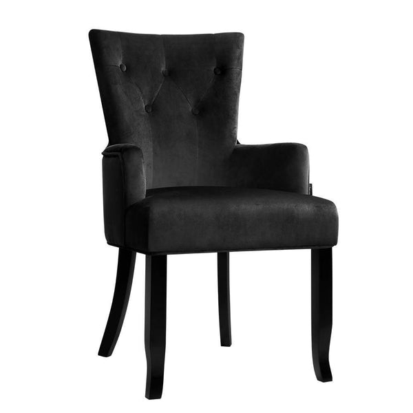 Artiss Dining Chairs French Provincial Chair Velvet Fabric Timber Retro Black - John Cootes