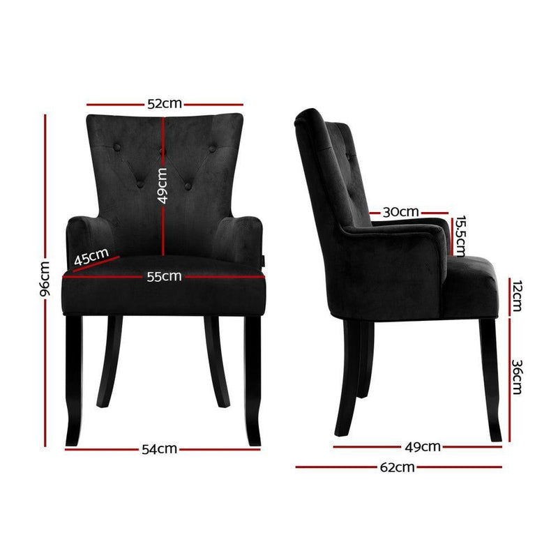 Artiss Dining Chairs French Provincial Chair Velvet Fabric Timber Retro Black - John Cootes