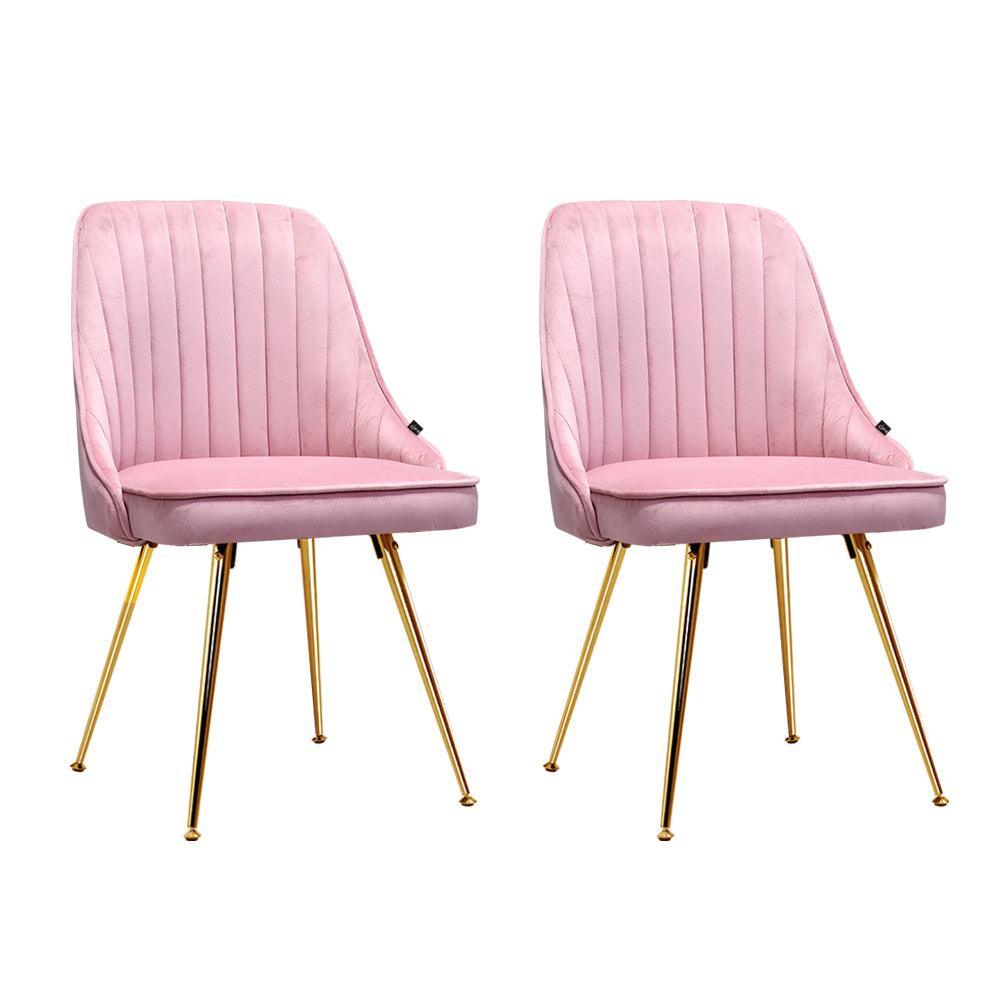 Artiss Dining Chairs Retro Chair Cafe Kitchen Modern Iron Legs Velvet Pink x2 - John Cootes