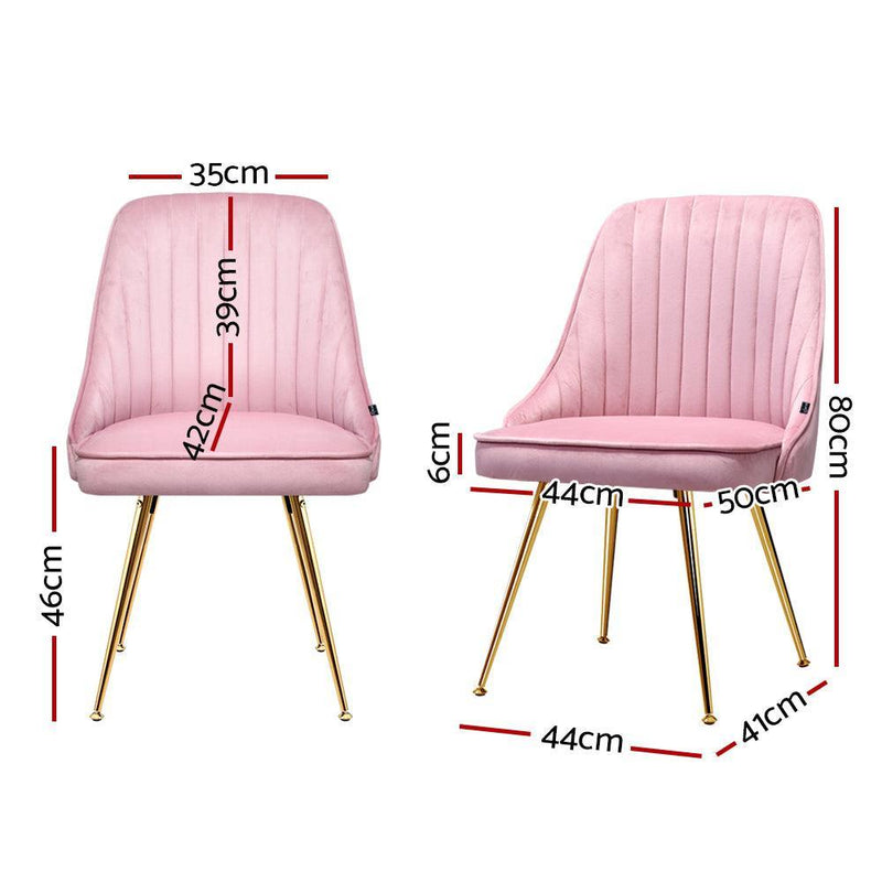 Artiss Dining Chairs Retro Chair Cafe Kitchen Modern Iron Legs Velvet Pink x2 - John Cootes