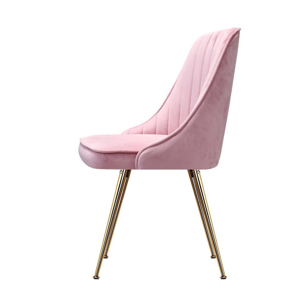 Artiss Dining Chairs Retro Chair Cafe Kitchen Modern Iron Legs Velvet Pink x2 - John Cootes