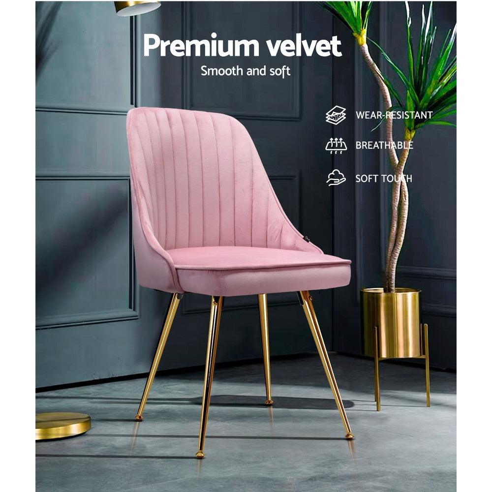 Artiss Dining Chairs Retro Chair Cafe Kitchen Modern Iron Legs Velvet Pink x2 - John Cootes