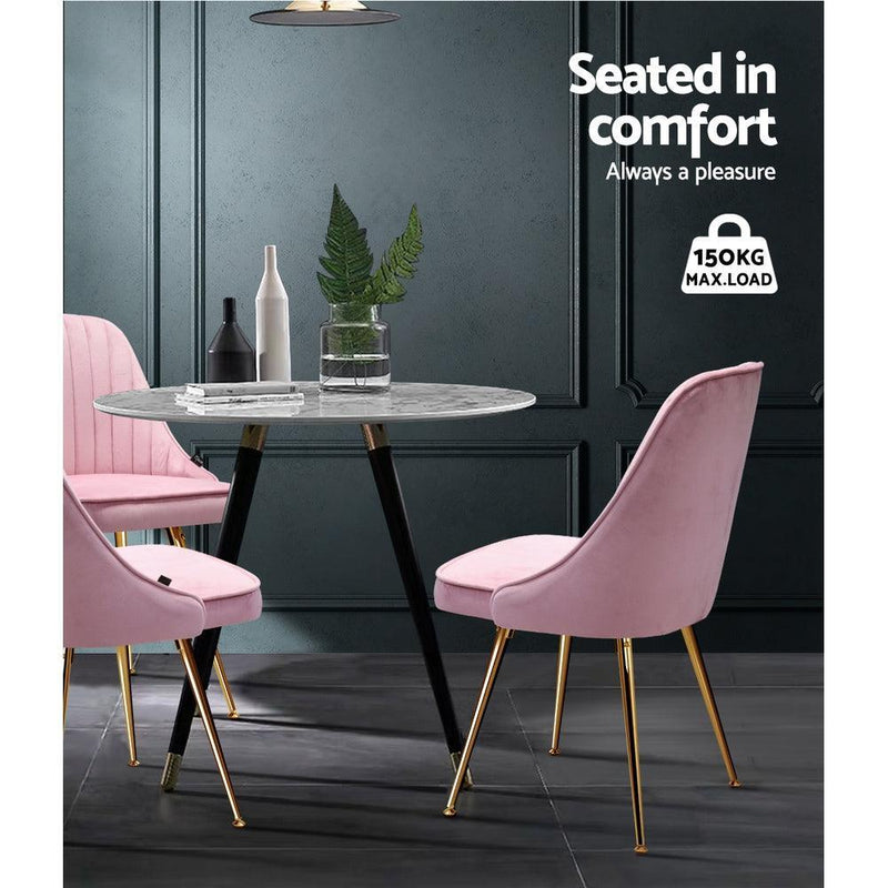 Artiss Dining Chairs Retro Chair Cafe Kitchen Modern Iron Legs Velvet Pink x2 - John Cootes