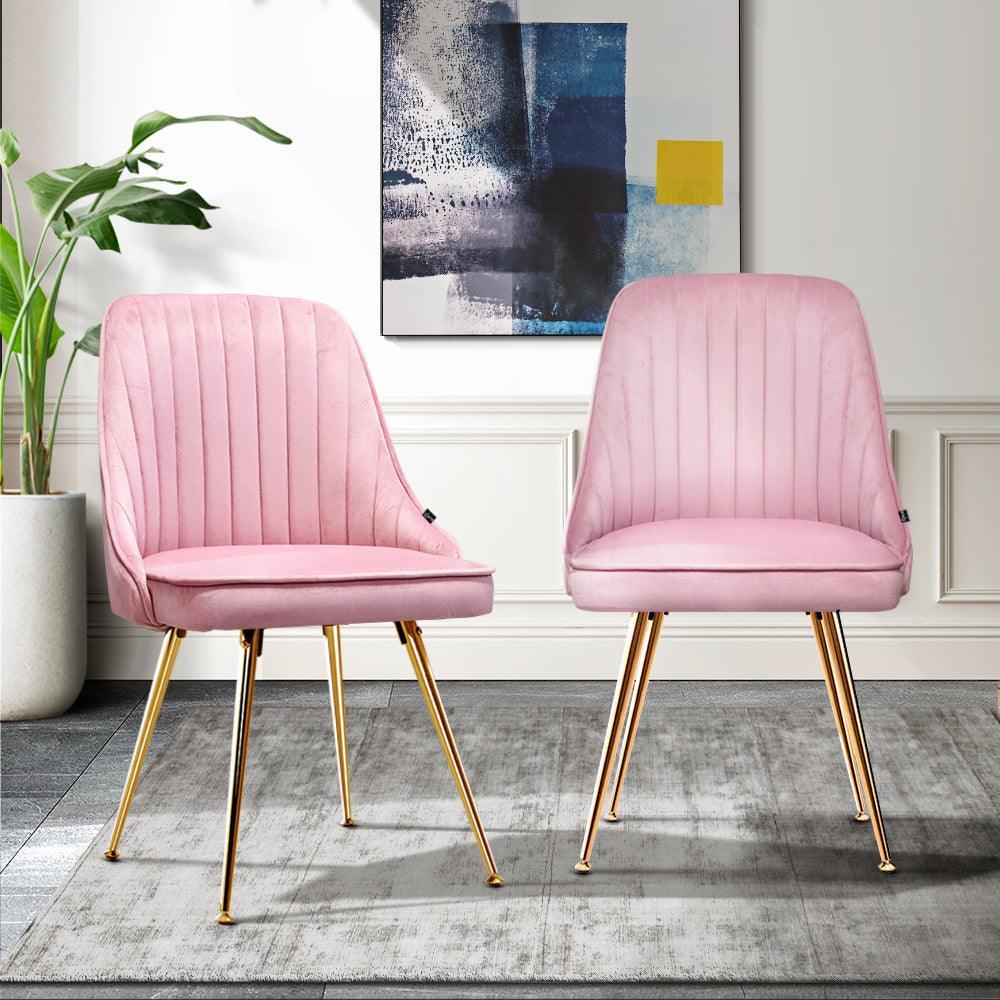 Artiss Dining Chairs Retro Chair Cafe Kitchen Modern Iron Legs Velvet Pink x2 - John Cootes