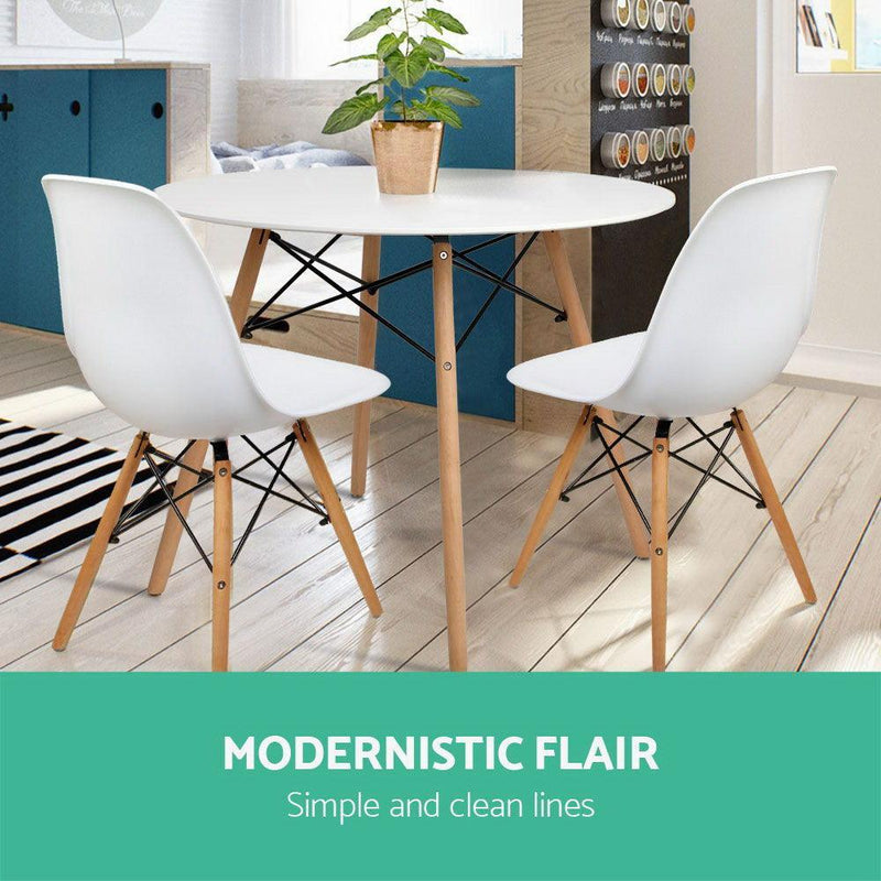 Artiss Dining Table 4 Seater Round Replica DSW Eiffel Kitchen Timber White - John Cootes