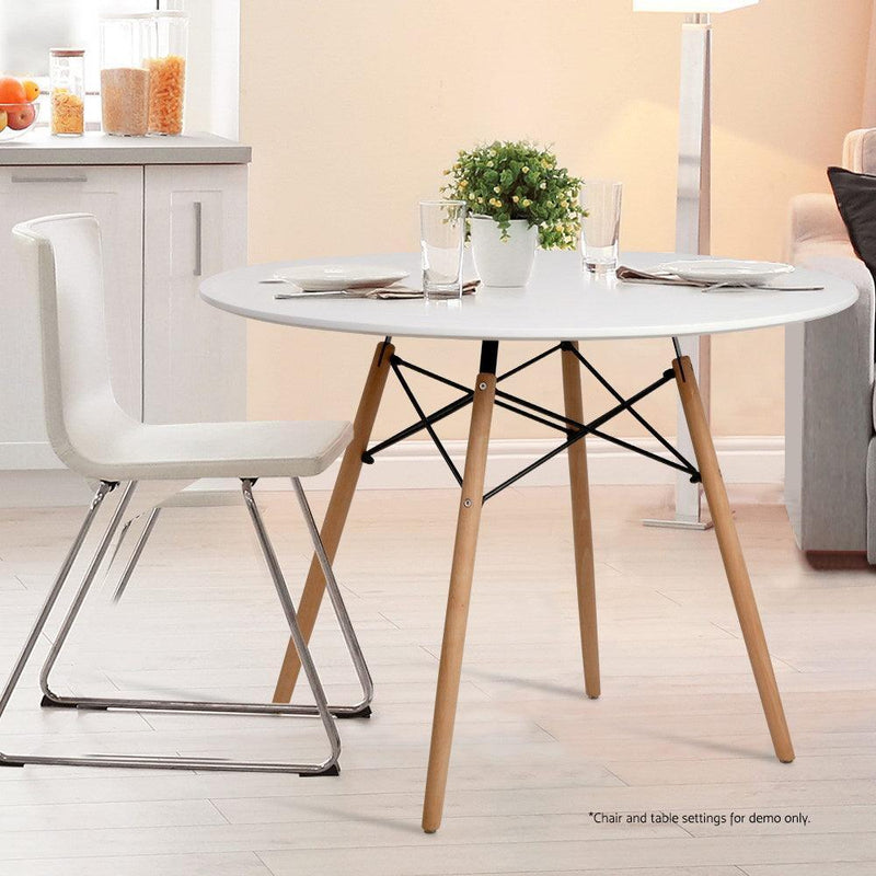 Artiss Dining Table 4 Seater Round Replica DSW Eiffel Kitchen Timber White - John Cootes