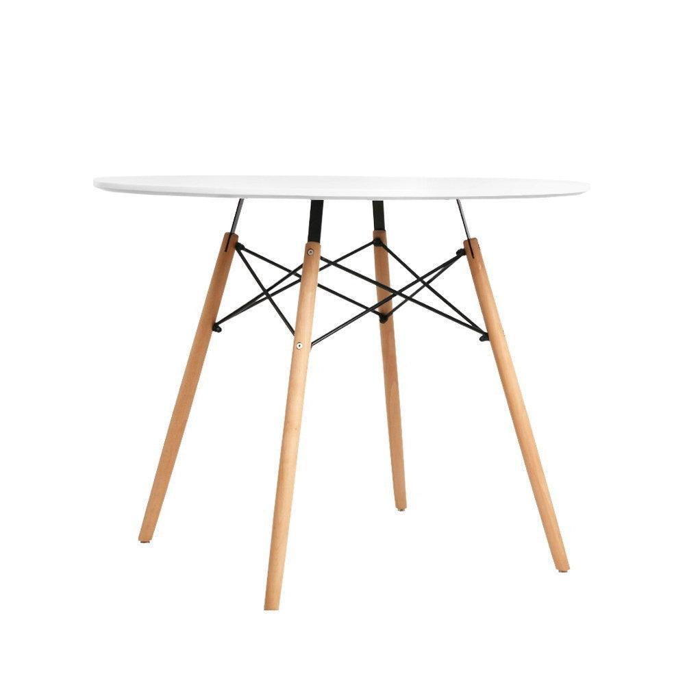 Artiss Dining Table Round 4 Seater Replica Tables Cafe Timber White 90cm - John Cootes