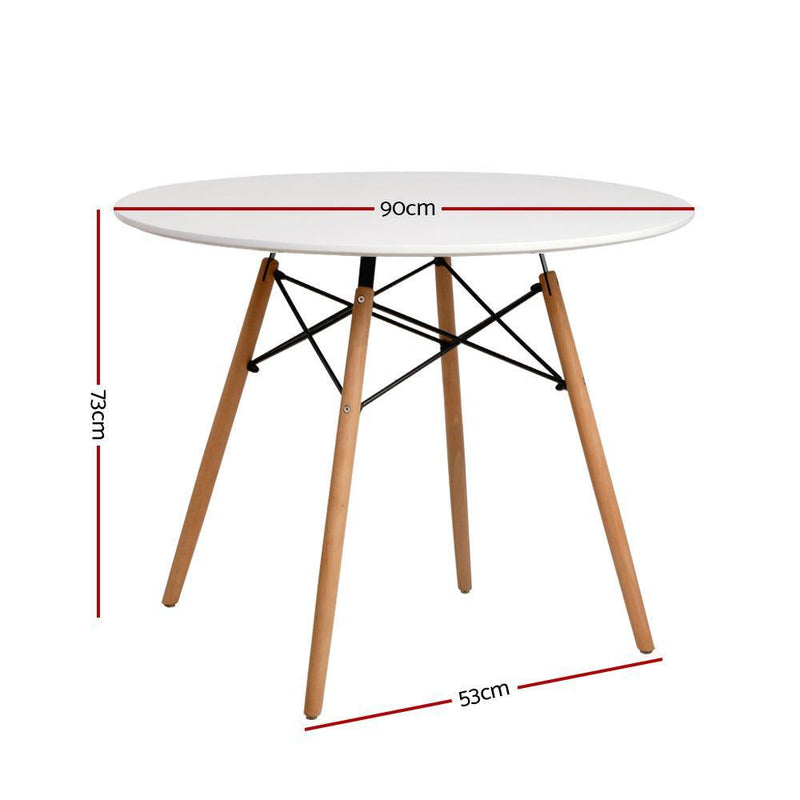 Artiss Dining Table Round 4 Seater Replica Tables Cafe Timber White 90cm - John Cootes