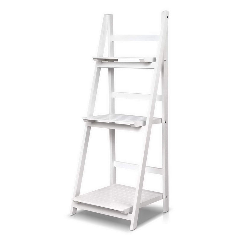 Artiss Display Shelf 3 Tier Wooden Ladder Stand Storage Book Shelves Rack White - John Cootes