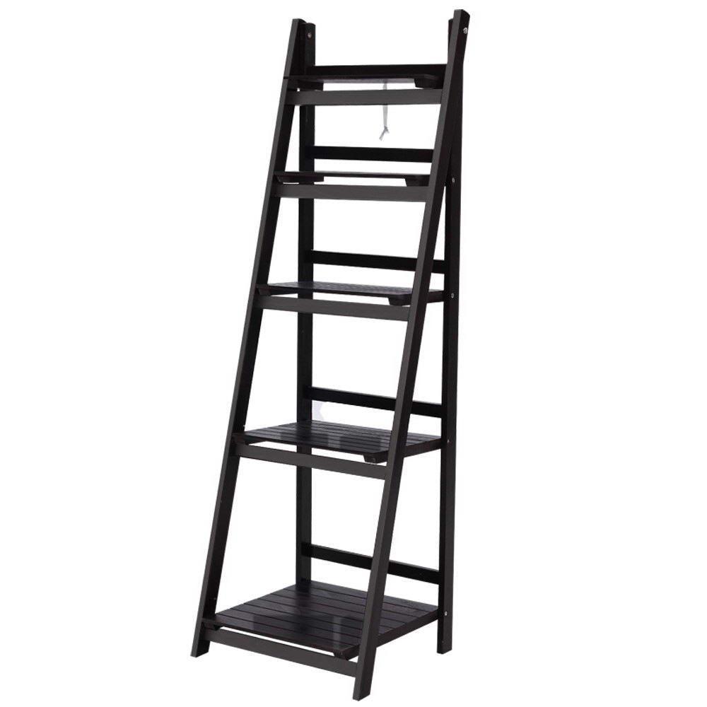 Artiss Display Shelf 5 Tier Wooden Ladder Stand Storage Book Shelves Rack Coffee - John Cootes