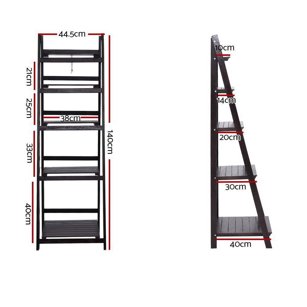 Artiss Display Shelf 5 Tier Wooden Ladder Stand Storage Book Shelves Rack Coffee - John Cootes