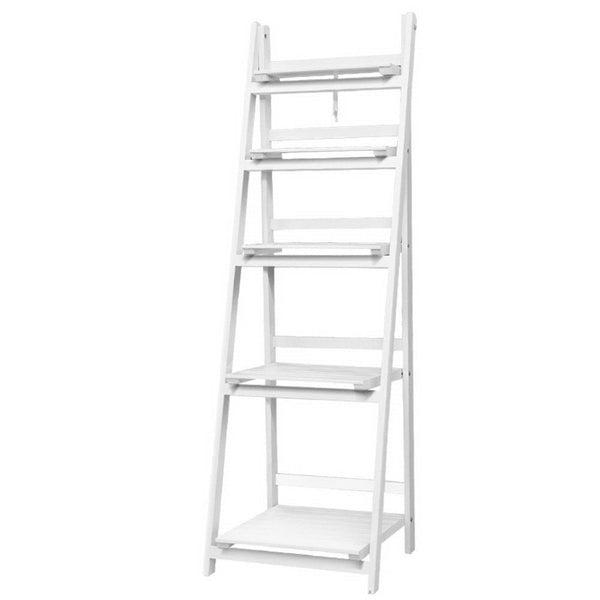 Artiss Display Shelf 5 Tier Wooden Ladder Stand Storage Book Shelves Rack White - John Cootes