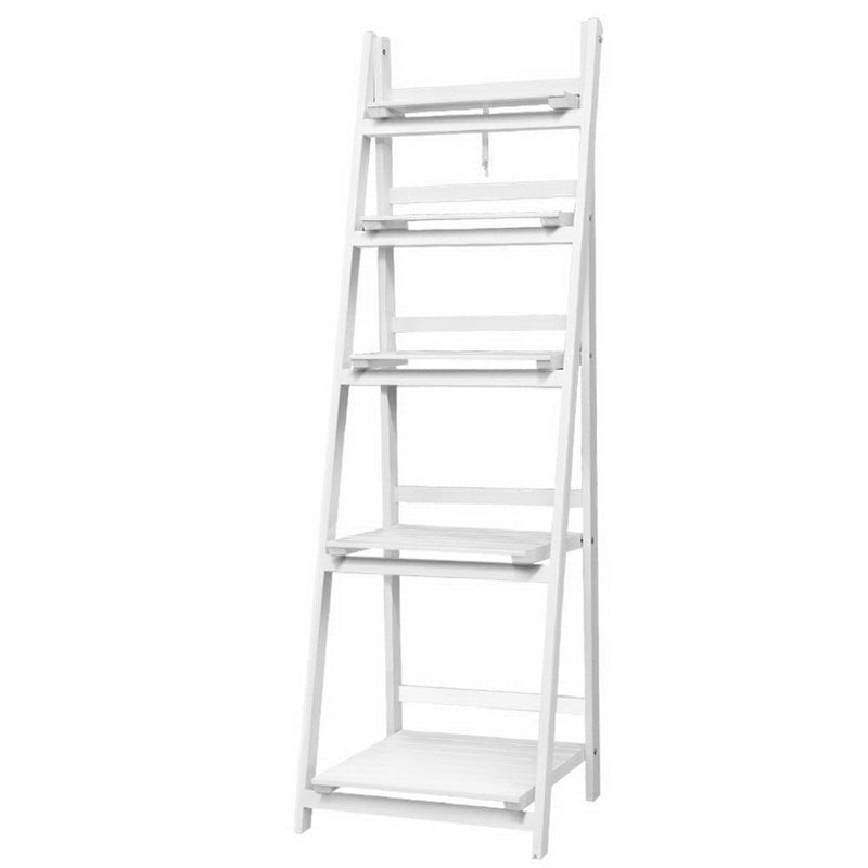 Artiss Display Shelf 5 Tier Wooden Ladder Stand Storage Book Shelves Rack White - John Cootes
