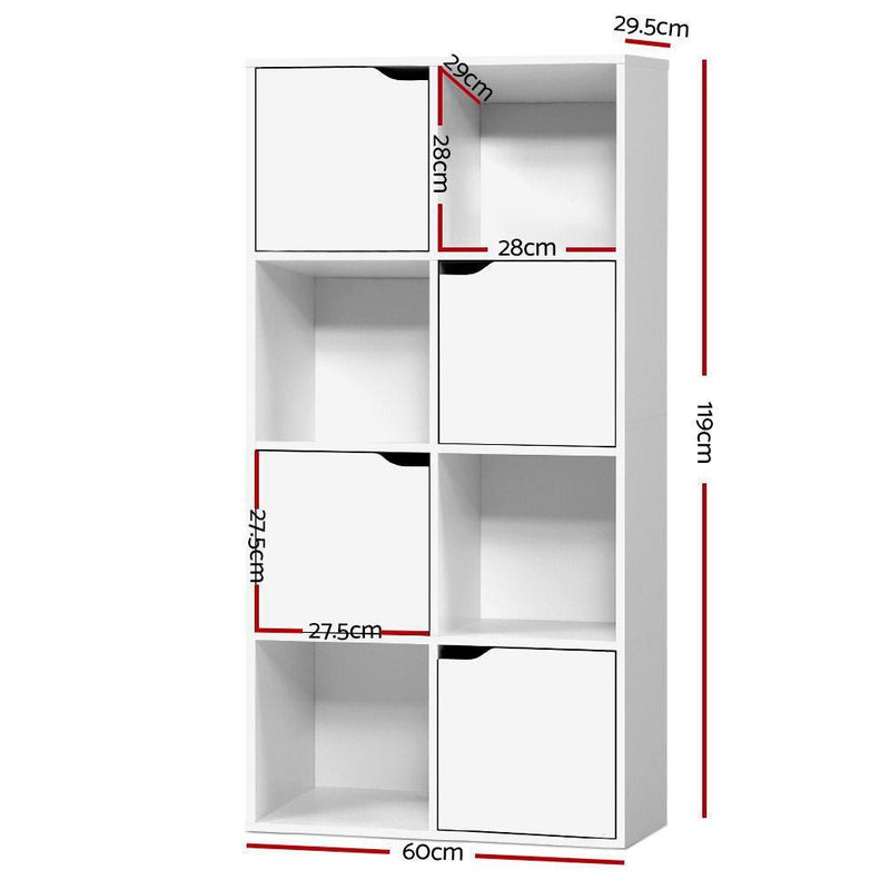 Artiss Display Shelf 8 Cube Storage 4 Door Cabinet Organiser Bookshelf Unit White - John Cootes