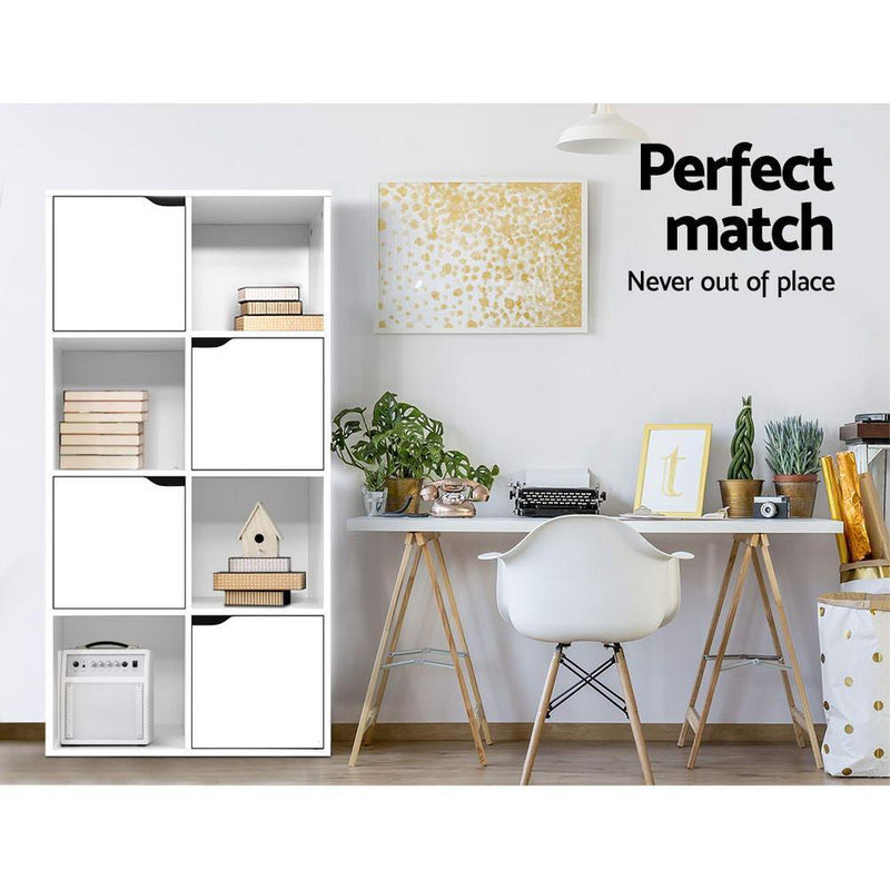 Artiss Display Shelf 8 Cube Storage 4 Door Cabinet Organiser Bookshelf Unit White - John Cootes