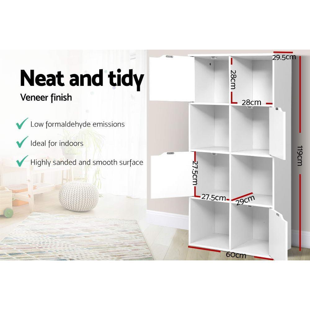 Artiss Display Shelf 8 Cube Storage 4 Door Cabinet Organiser Bookshelf Unit White - John Cootes