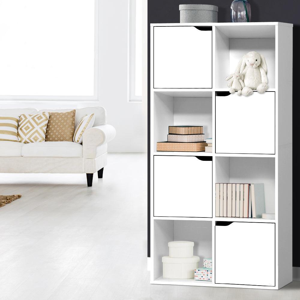 Artiss Display Shelf 8 Cube Storage 4 Door Cabinet Organiser Bookshelf Unit White - John Cootes