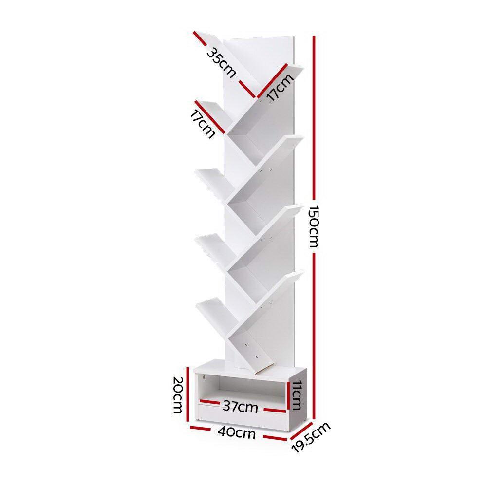 Artiss Display Shelf 9-Shelf Tree Bookshelf Book Storage Rack Bookcase White - John Cootes