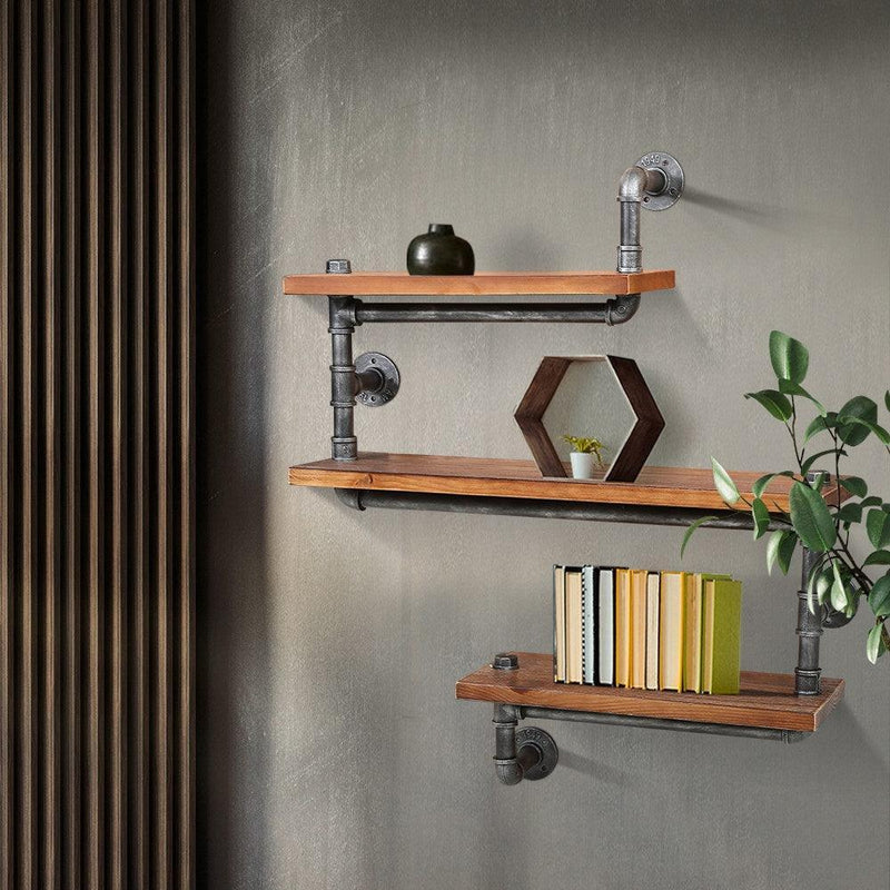 Artiss Display Shelves Rustic Bookshelf Industrial DIY Pipe Shelf Wall Brackets - John Cootes