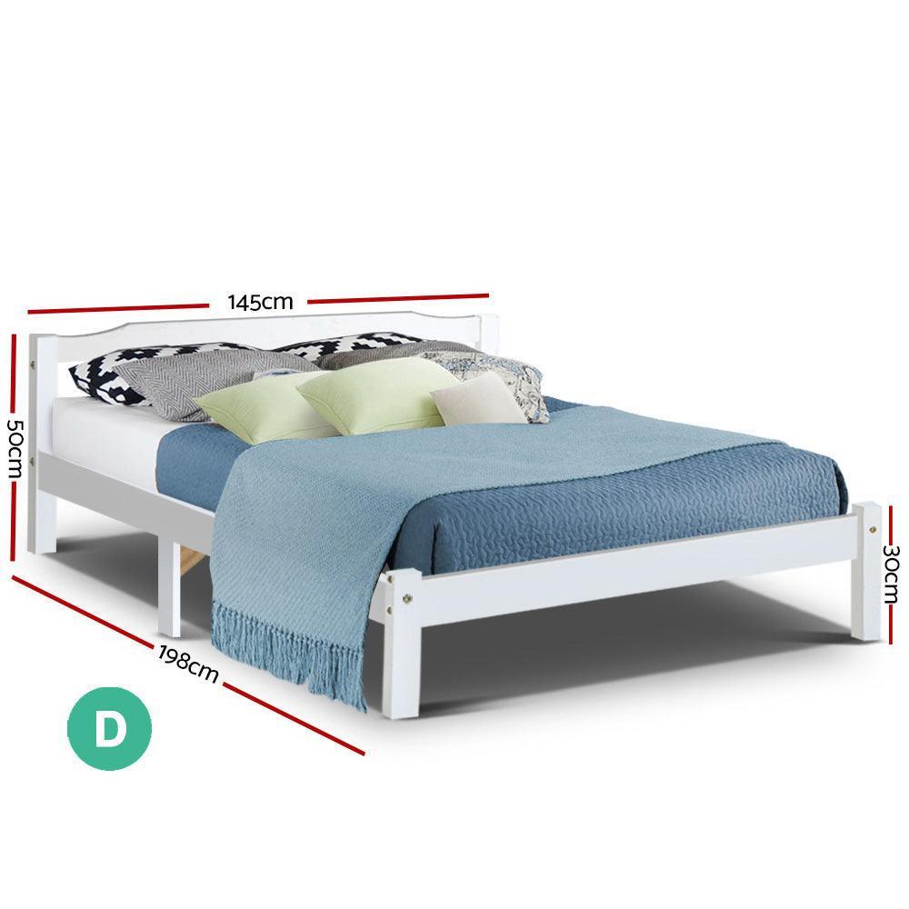 Artiss Double Full Size Wooden Bed Frame Mattress Base Timber Platform White - John Cootes