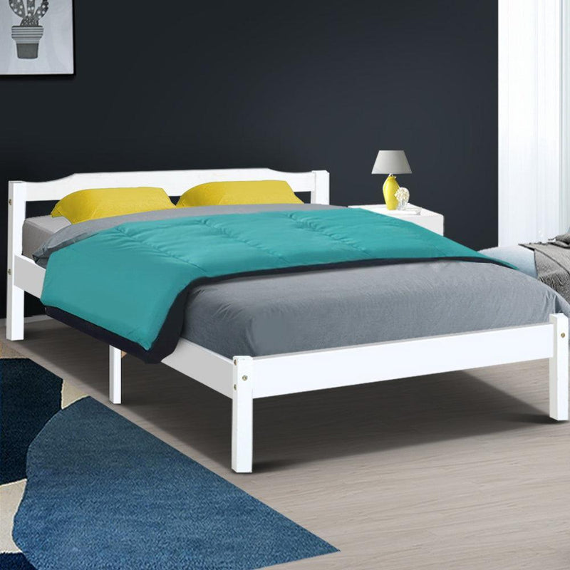 Artiss Double Full Size Wooden Bed Frame Mattress Base Timber Platform White - John Cootes