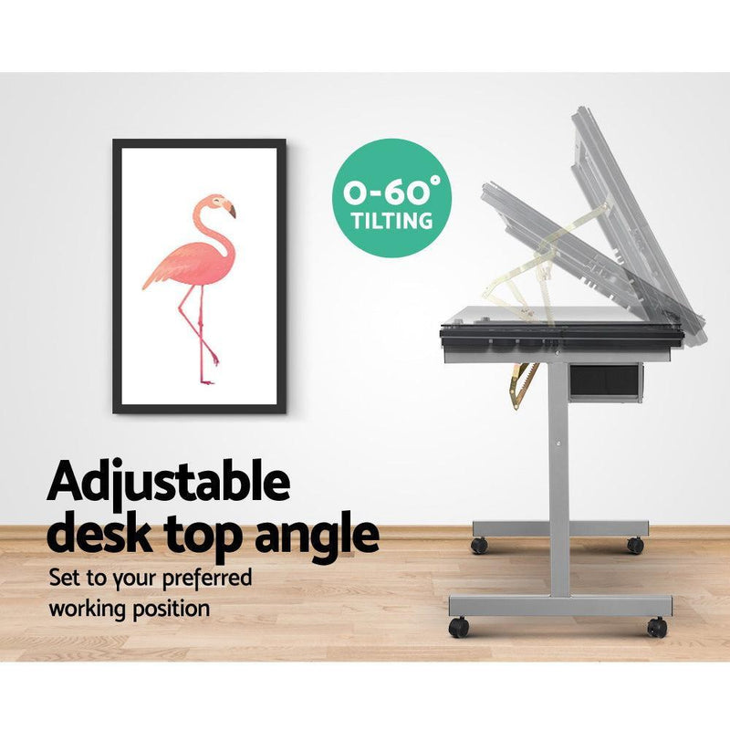 Artiss Drawing Desk Drafting Table Craft Adjustable Glass Art Tilt Drawers Grey - John Cootes