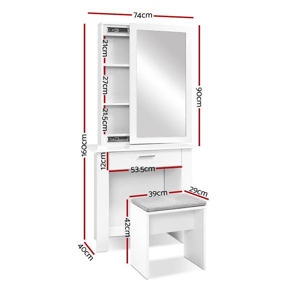 Artiss Dressing Table Mirror Stool Mirror Jewellery Cabinet Makeup Storage Desk - John Cootes