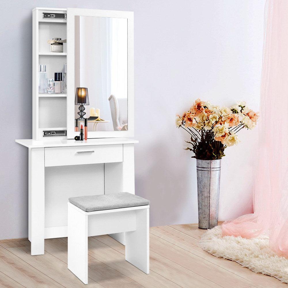 Artiss Dressing Table Mirror Stool Mirror Jewellery Cabinet Makeup Storage Desk - John Cootes