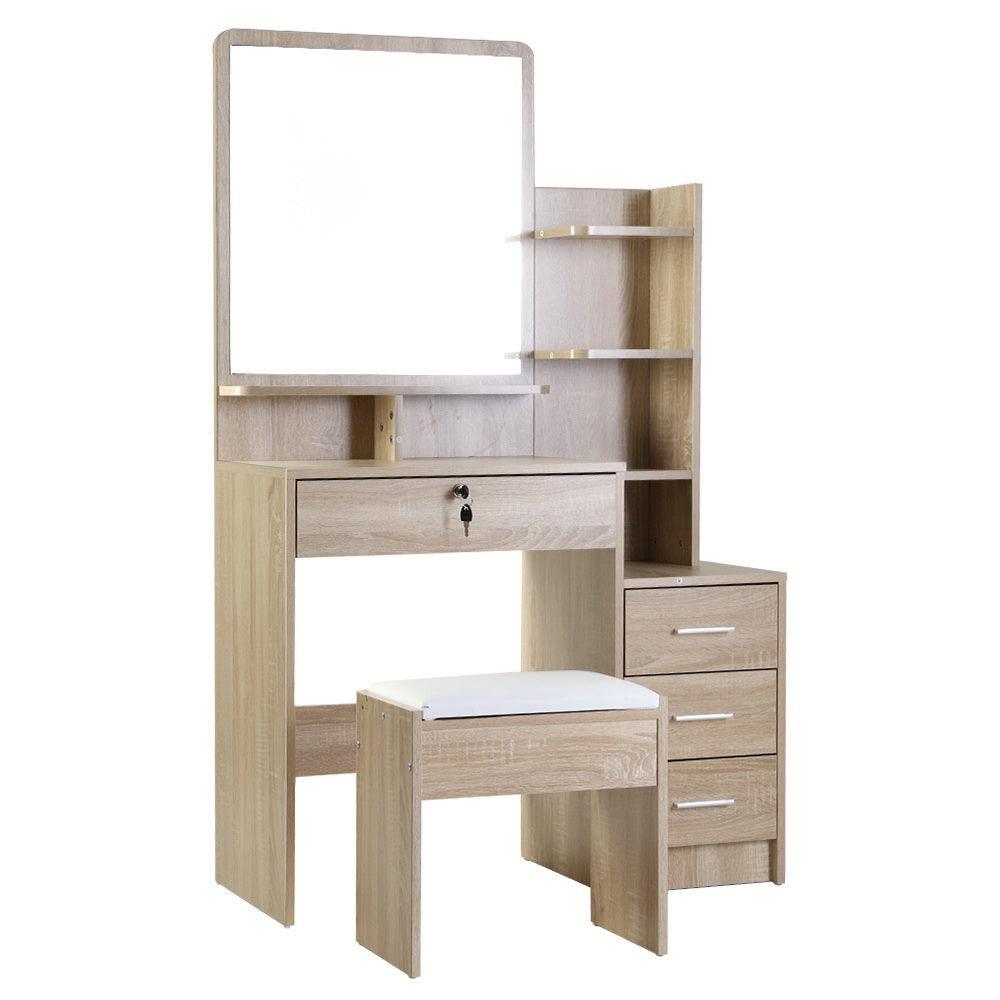 Artiss Dressing Table Mirror Stool Set Vanity Makeup Desk Organizer Drawer Oak - John Cootes