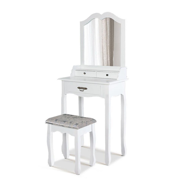 Artiss Dressing Table Stool Mirror Drawer Makeup Jewellery Cabinet White Desk - John Cootes