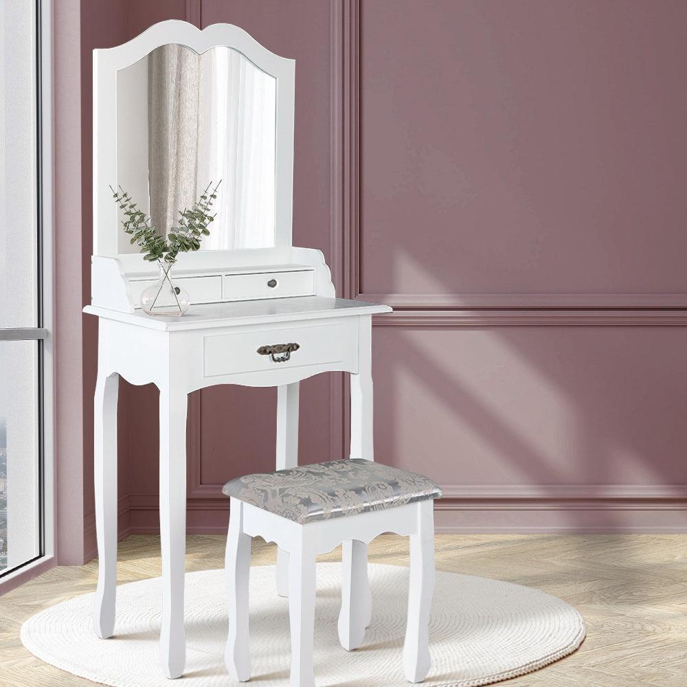 Artiss Dressing Table Stool Mirror Drawer Makeup Jewellery Cabinet Whi