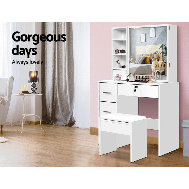 Artiss Dressing Table Stool Mirror Jewellery Cabinet Makeup Storage Drawer White - John Cootes