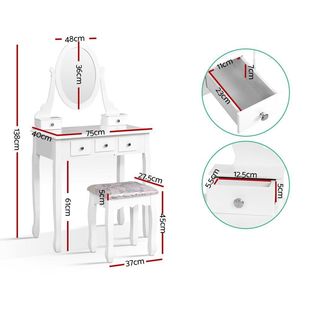 Artiss Dressing Table Stool Set Mirror Drawers Makeup Cabinet Storage Desk White - John Cootes