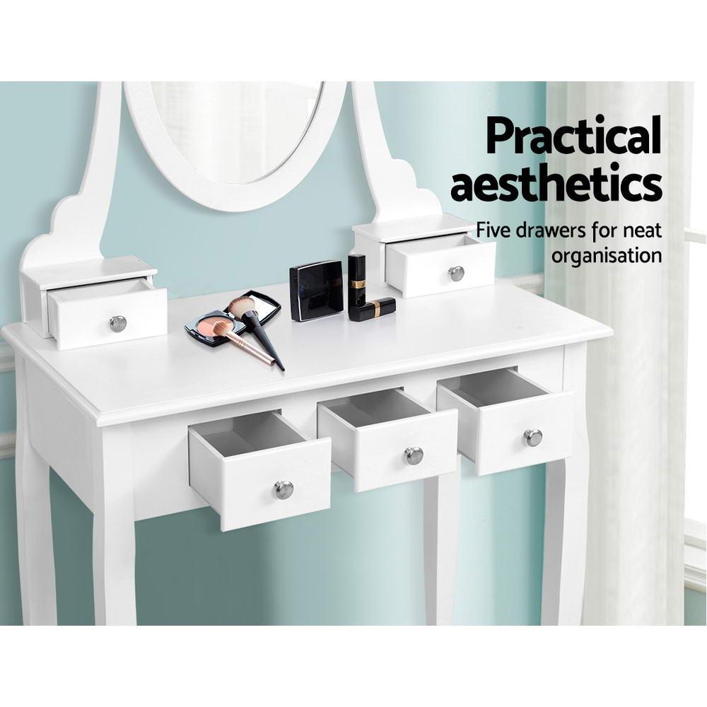 Artiss Dressing Table Stool Set Mirror Drawers Makeup Cabinet Storage Desk White - John Cootes