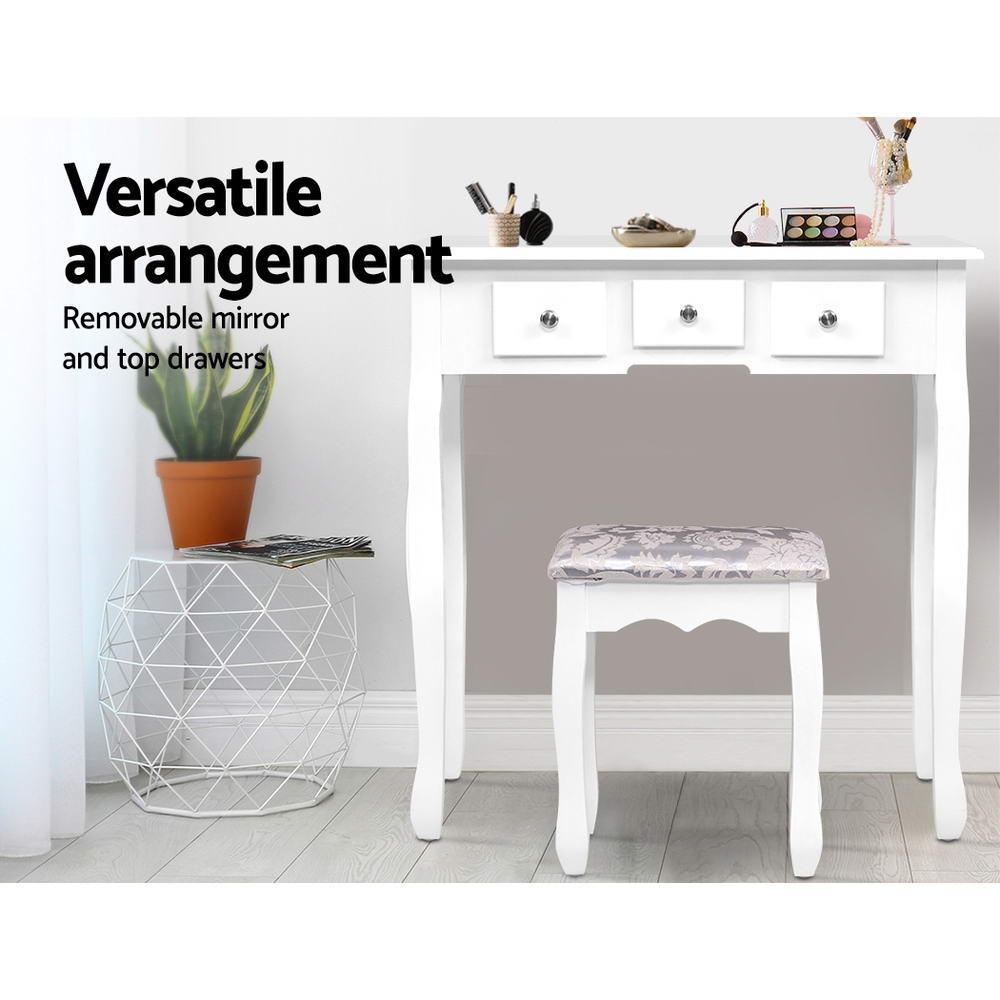 Artiss Dressing Table Stool Set Mirror Drawers Makeup Cabinet Storage Desk White - John Cootes