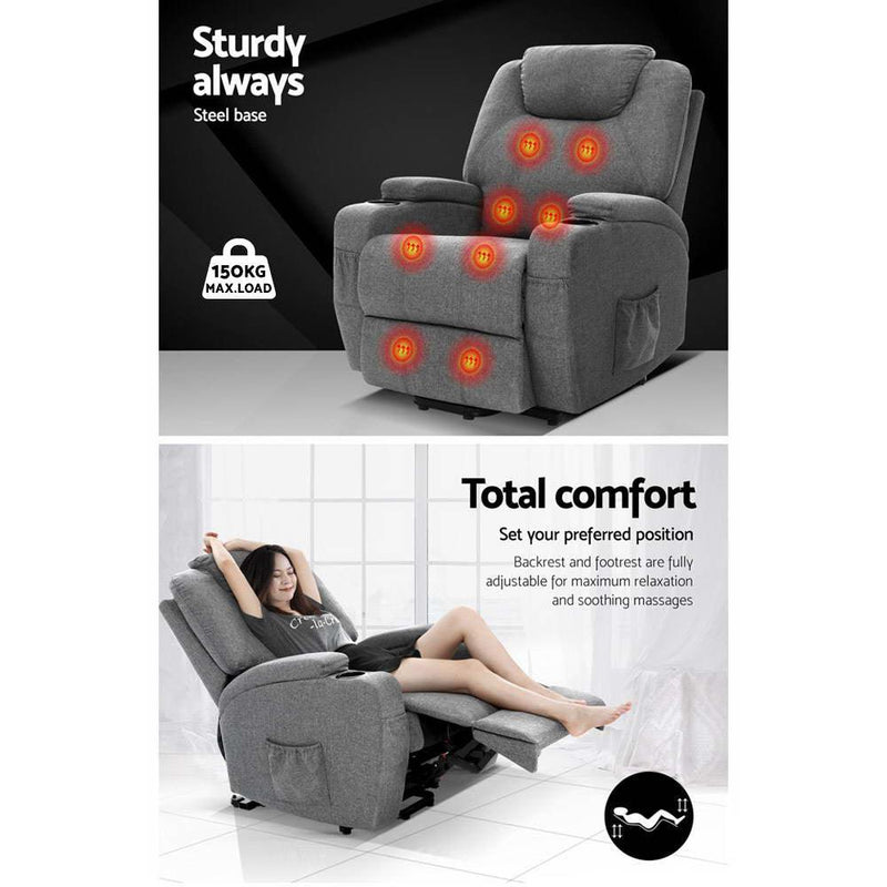Artiss Electric Massage Chair Recliner Sofa Lift Motor Armchair Heating Fabric - John Cootes