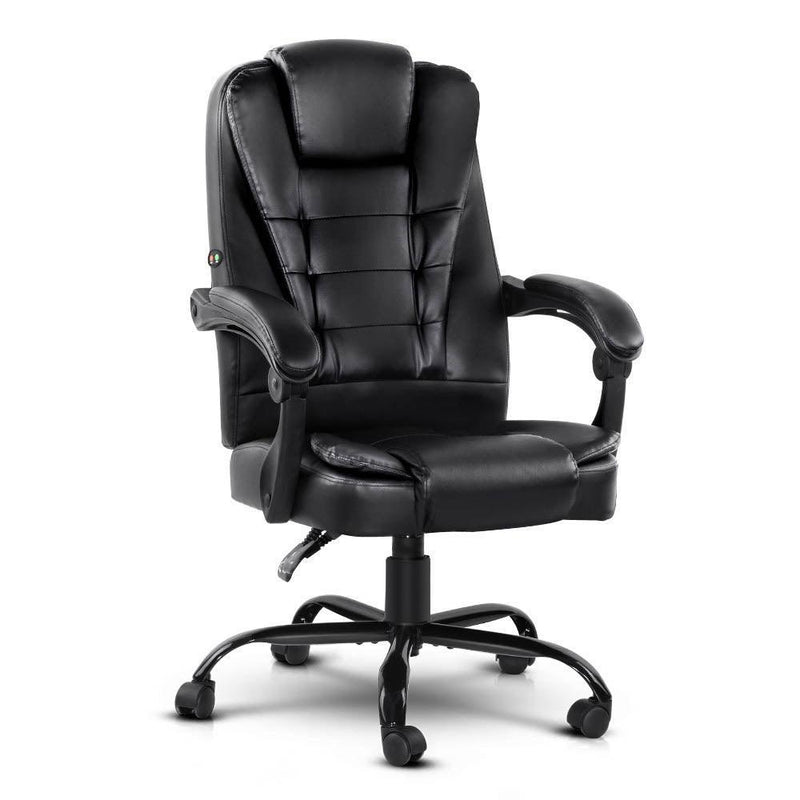 Artiss Electric Massage Office Chairs PU Leather Recliner Computer Gaming Seat Black - John Cootes