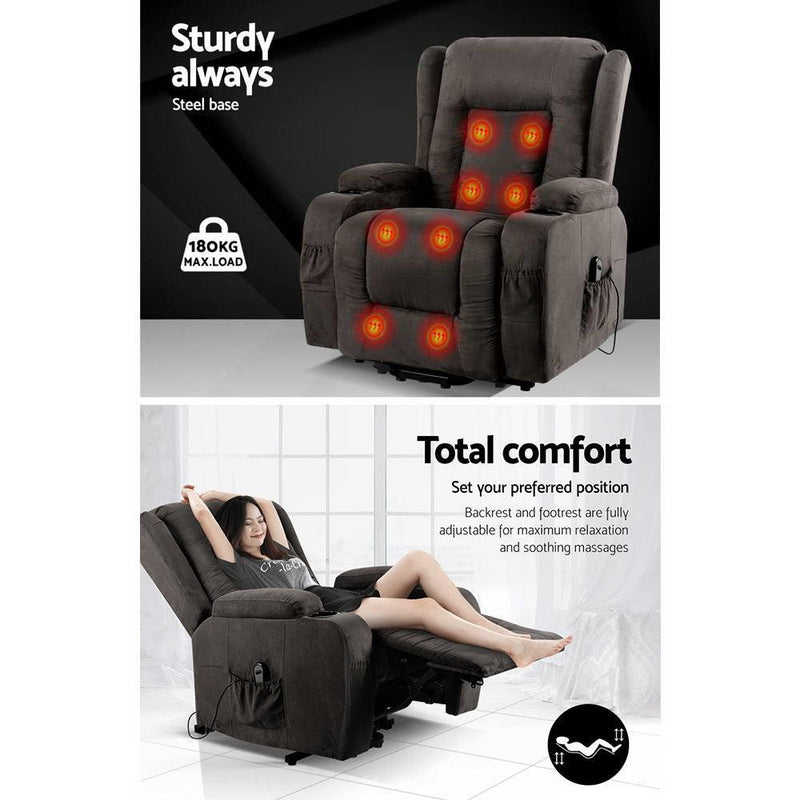 Artiss Electric Recliner Chair Lift Heated Massage Chairs Fabric Lounge Sofa - John Cootes