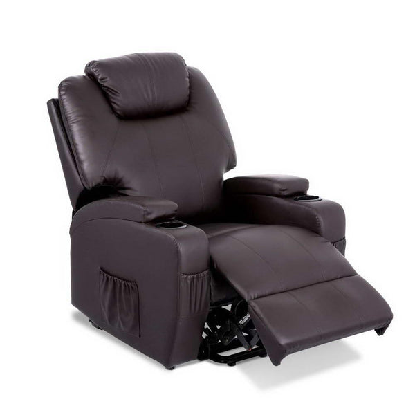 Artiss Electric Recliner Lift Chair Massage Armchair Heating PU Leather Brown - John Cootes