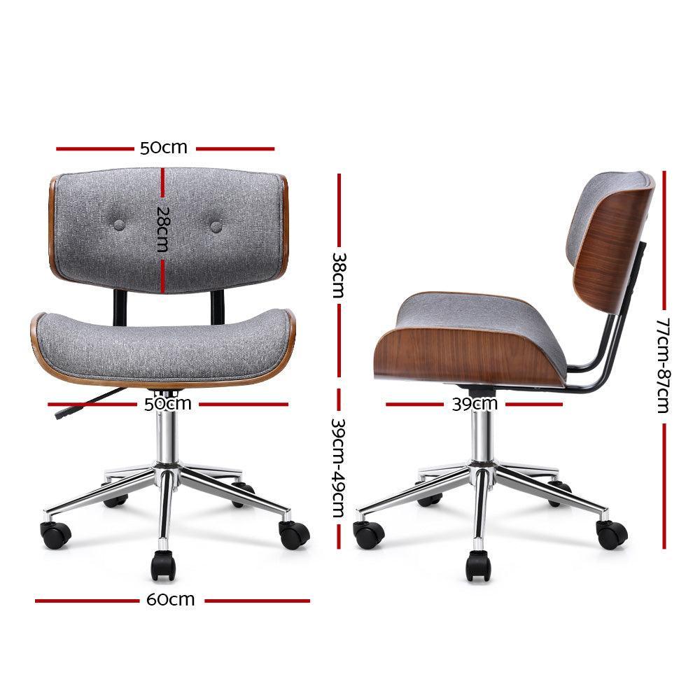 Artiss Executive Wooden Office Chair Fabric Computer Chairs Bentwood Seat Grey - John Cootes