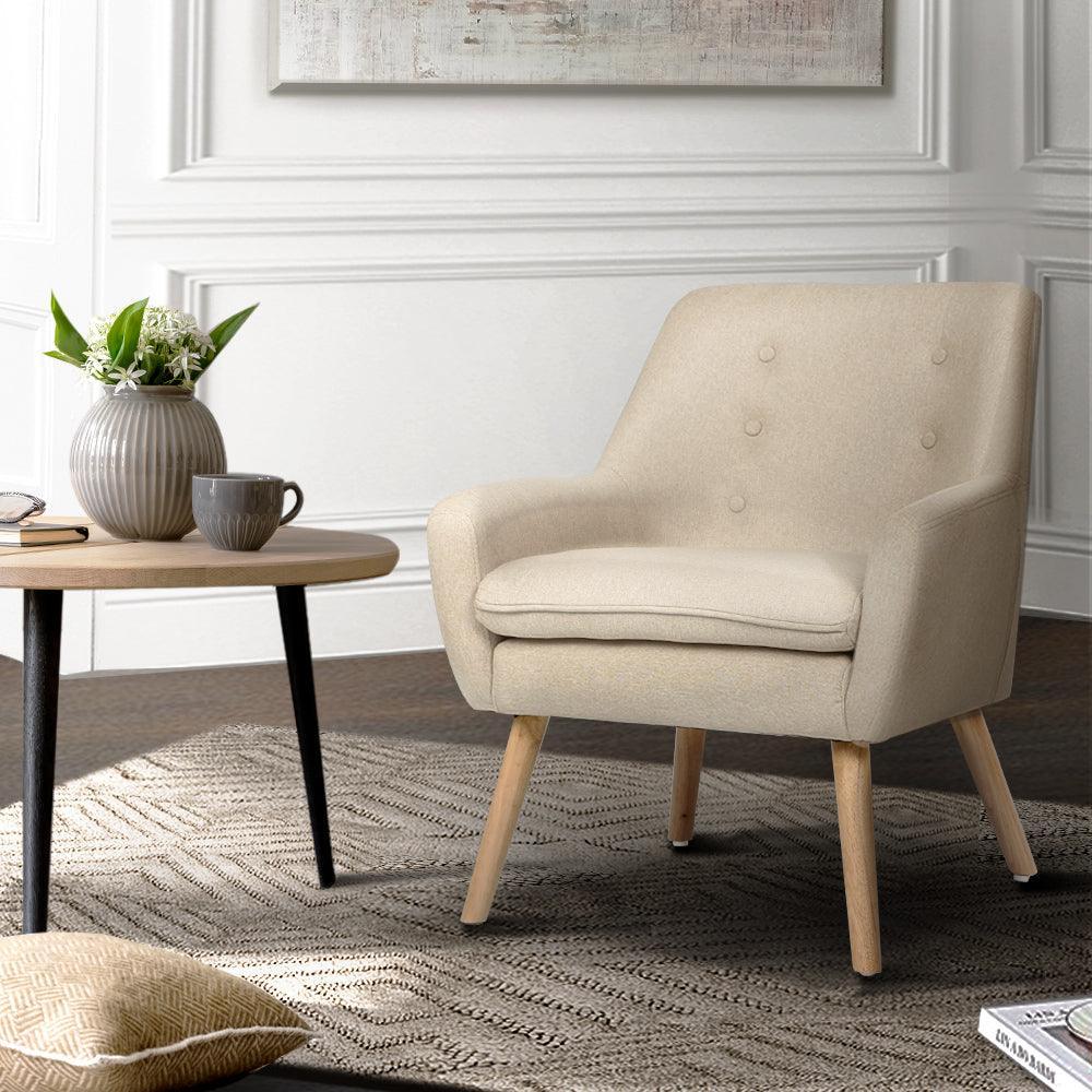 Artiss Fabric Dining Armchair - Beige - John Cootes