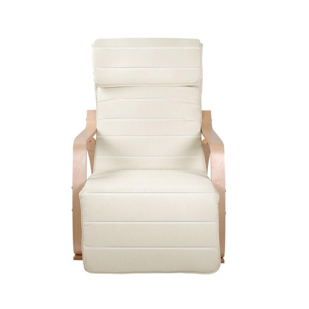 Artiss Fabric Rocking Armchair with Adjustable Footrest - Beige - John Cootes