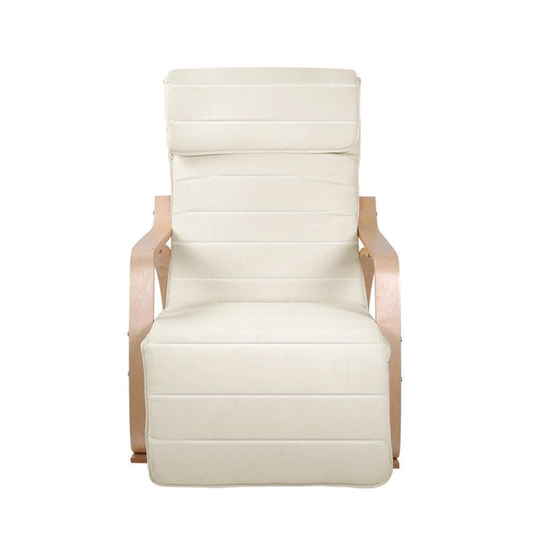Artiss Fabric Rocking Armchair with Adjustable Footrest - Beige - John Cootes